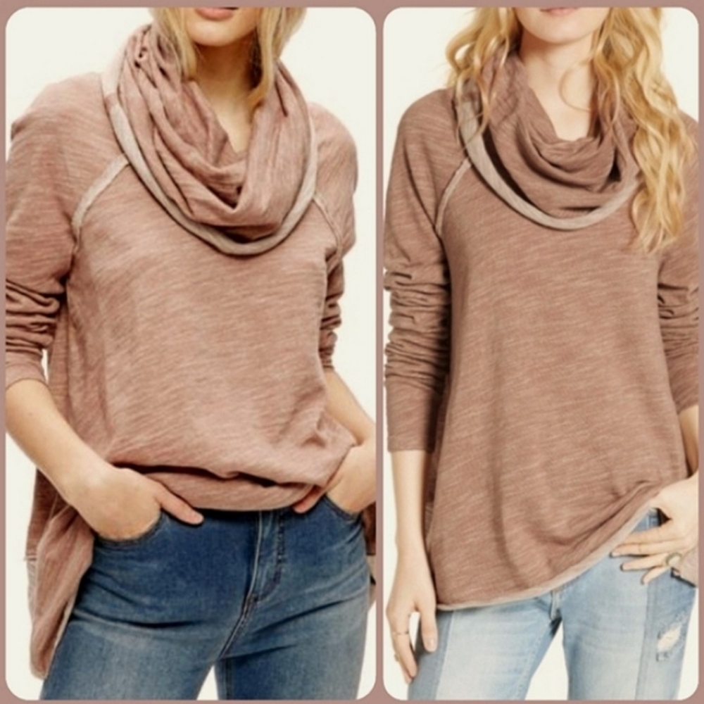 Free People Cowl Neck Sweater in Mauve